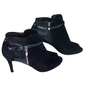 Marc Fisher MFSavory Leather & Suede Peep Toe Booties Shooties Size 8 1/2 Black